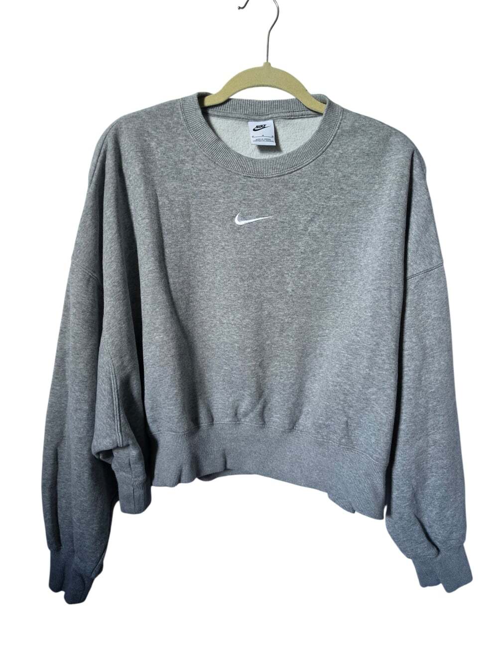 Nike Phoenix Fleece Gray Oversized Cropped Crewneck Sweatshirt Sz M